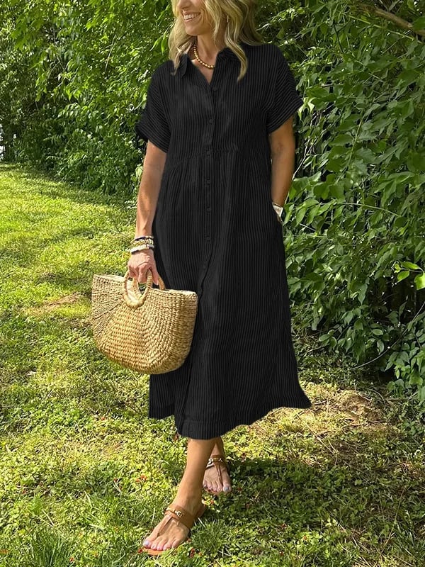 Vestido camisero de rayas con solapas y botones | Con bolsillos funcionales-ES