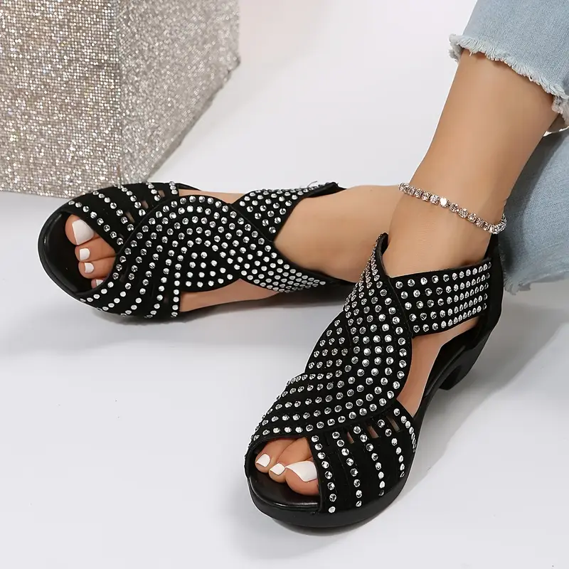 【36-43】🔥Oferta 2025💎Sandalias de piel de mujer de cristal para primavera y verano con tacón resistente en cruz-ES
