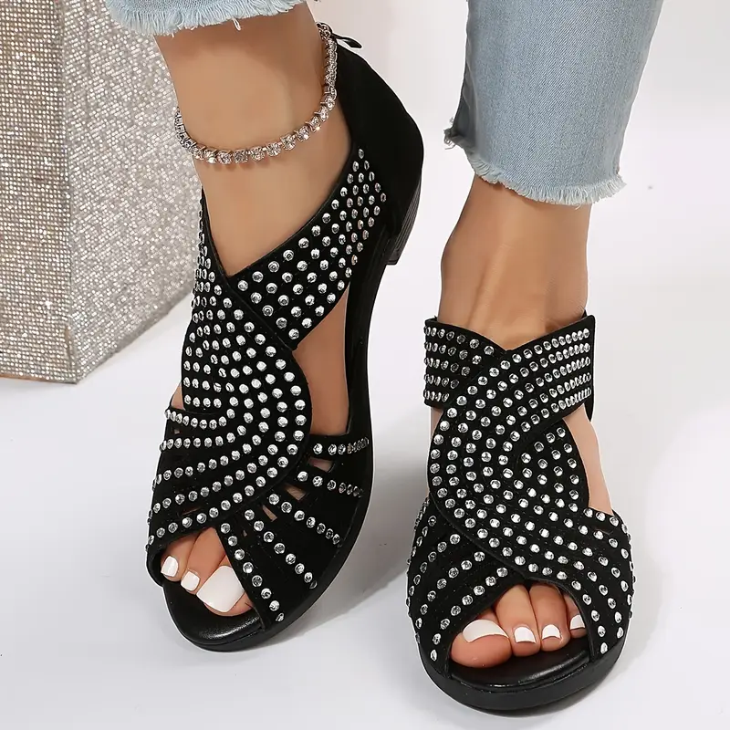 【36-43】🔥Oferta 2025💎Sandalias de piel de mujer de cristal para primavera y verano con tacón resistente en cruz-ES