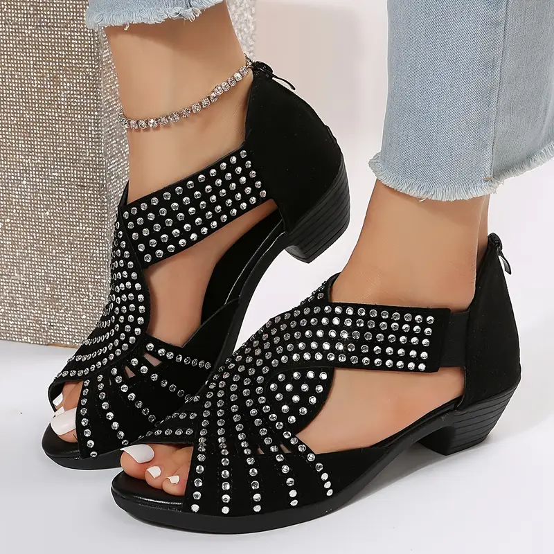 【36-43】🔥Oferta 2025💎Sandalias de piel de mujer de cristal para primavera y verano con tacón resistente en cruz-ES