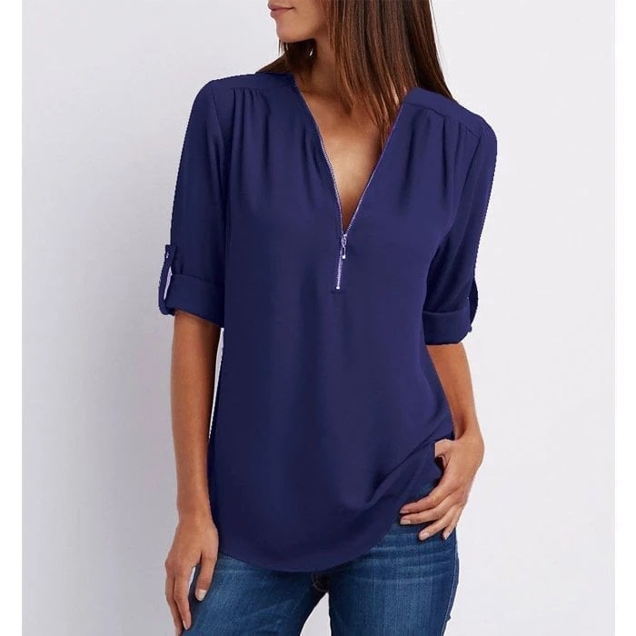 💟Blusa holgada de talla grande con mangas 3/4 y cremallera-ES