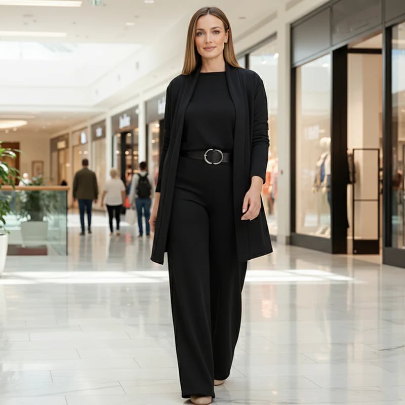 ⏳Specialus riboto laiko pasiūlymas⏰Elegantiškas trijų dalių komplektas, kurį sudaro ilgas megztinis, palaidinė ir kelnės💞-LT
