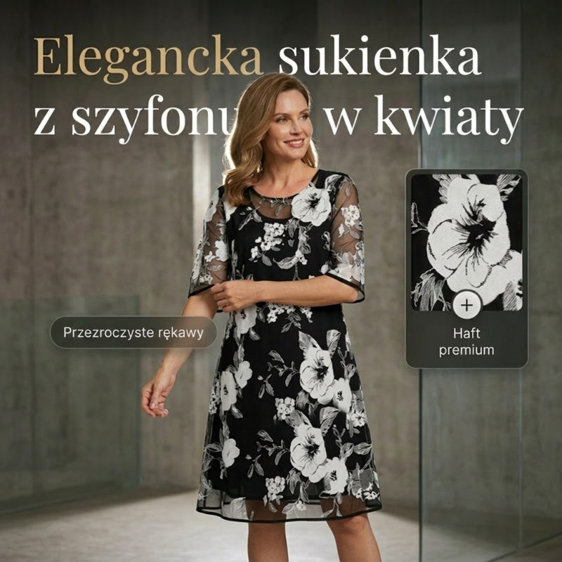 Elegantna ženska šifonska obleka s cvetličnim vzorcem-SI