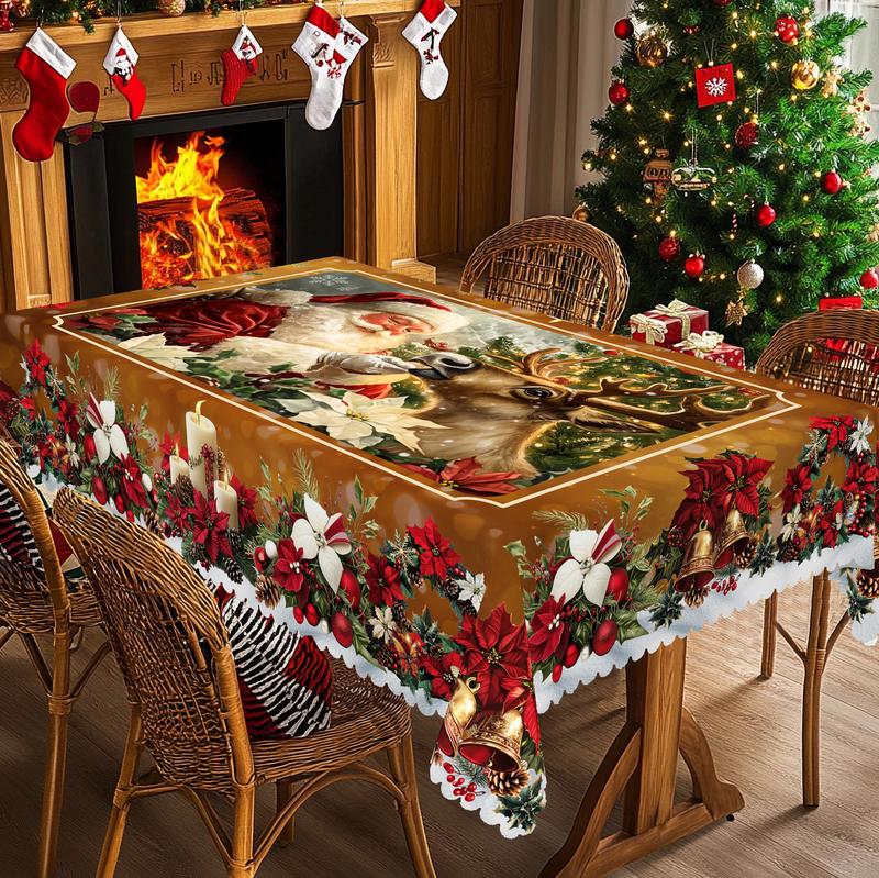 Mantel navideño de primera calidad: un encantador diseño de Papá Noel y renos para disfrutar de momentos alegres en familia.-ES