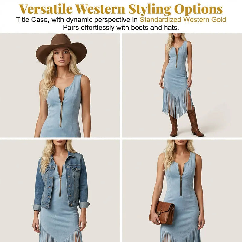 VREMENSKI OGRANIČENA PONUDA 50% POPUSTA! ✨ Retro zapadnjačka uska haljina bez rukava s resicama – resice na rubu, patentni zatvarač sprijeda, kaubojski stil-HR