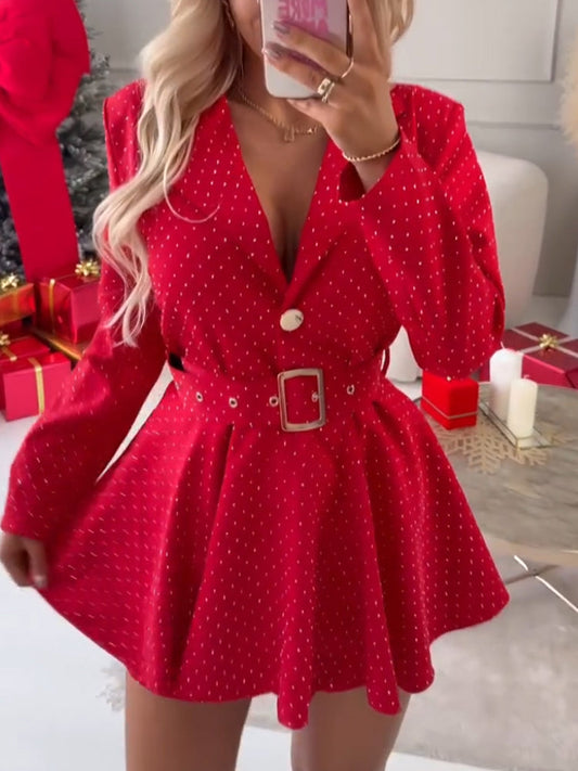 Vestido de mujer con solapas y cristales con cinturón.-ES