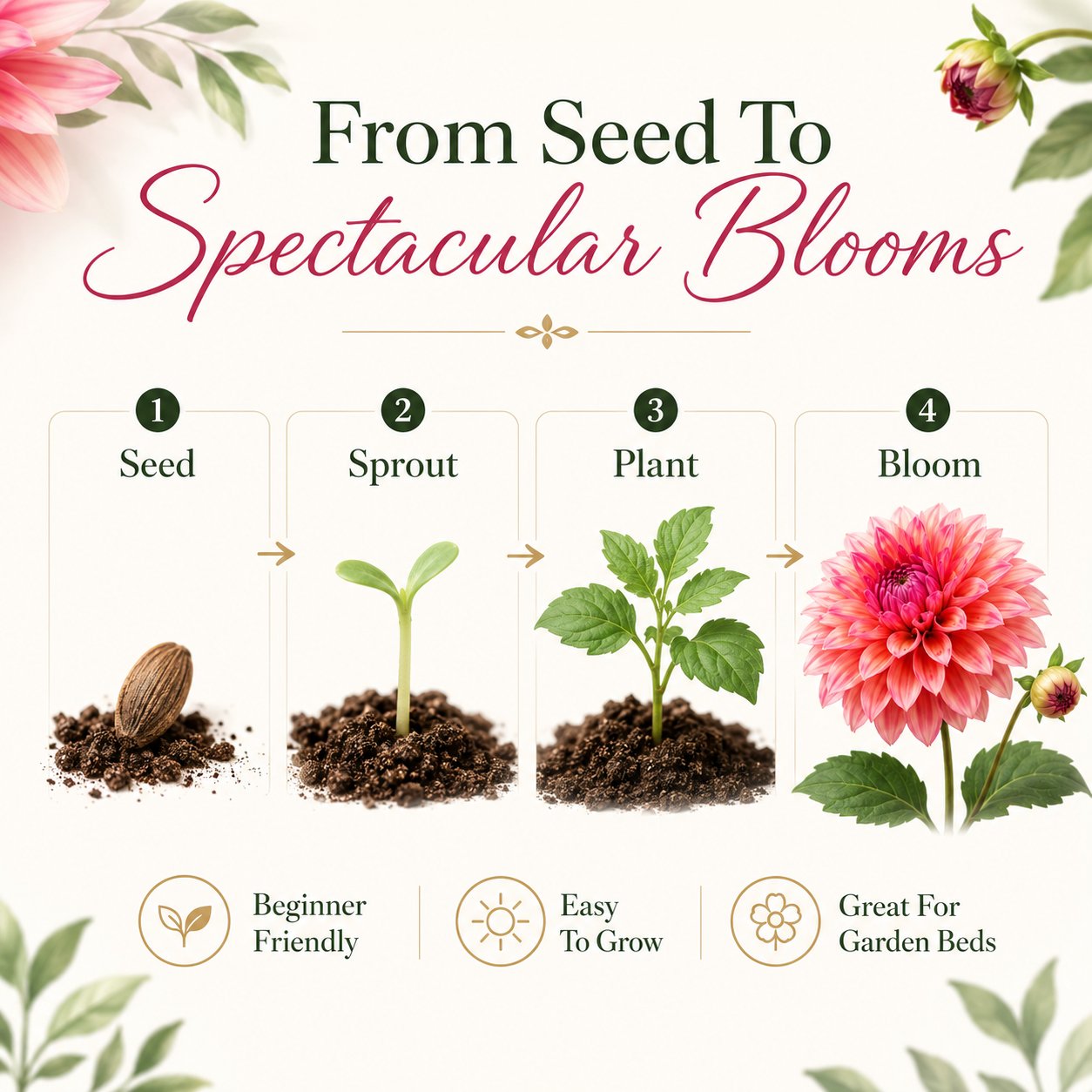Semillas de dalias que deslumbran en el jardín: flores grandes y coloridas que acaparan todas las miradas.-ES