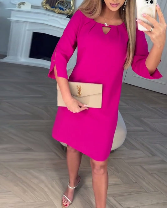 Elegantne, ühevärviline, lihtne V-kujuline kleit-EE