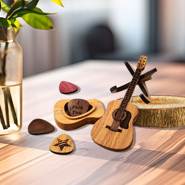 🔥 IŠPARDAVIMAS 50% NUOLAIDA 💖 Medinė akustinės gitaros plektrų dėžutė 🎁🎸-LT