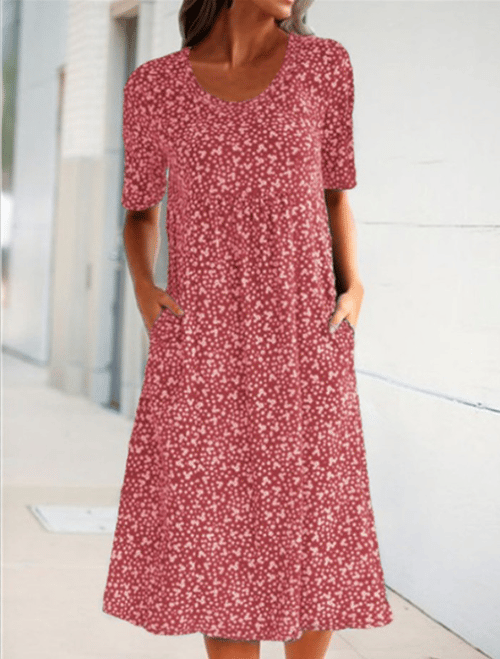 🎁2025 Hot New Year Sale🎁 Casual γυναικείο φόρεμα με μυτερή λαιμόκοψη (8 χρώματα με τσέπες)