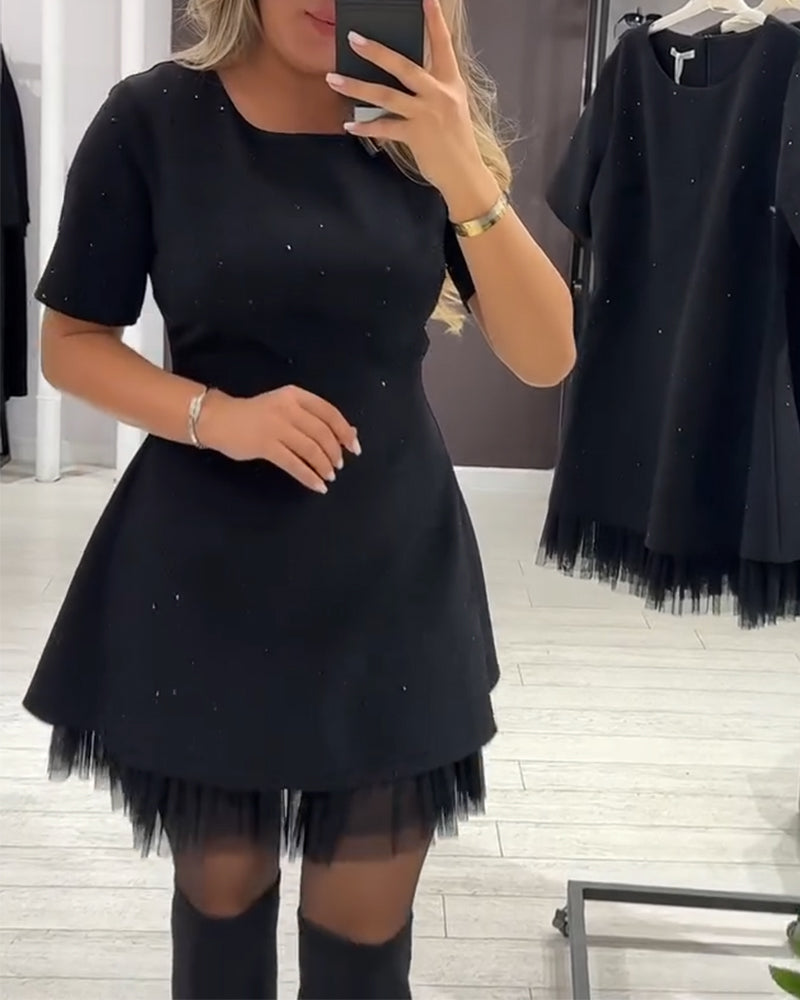 Elegante vestido de retazos de malla brillante-ES