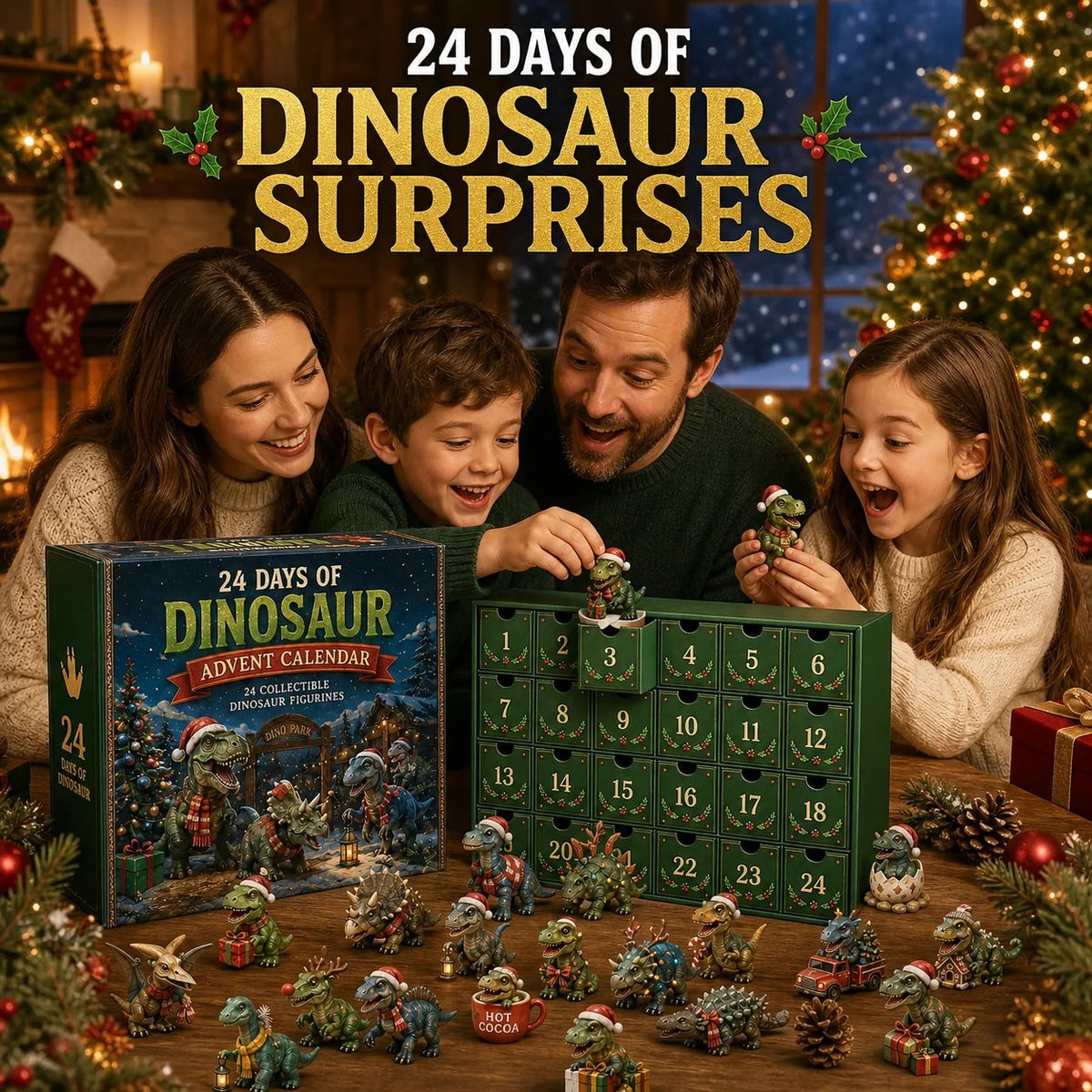 ✨24 Days of Dinosaur Christmas Advent Calendar – 24 Collectible Dino Figurines & Holiday Surprises