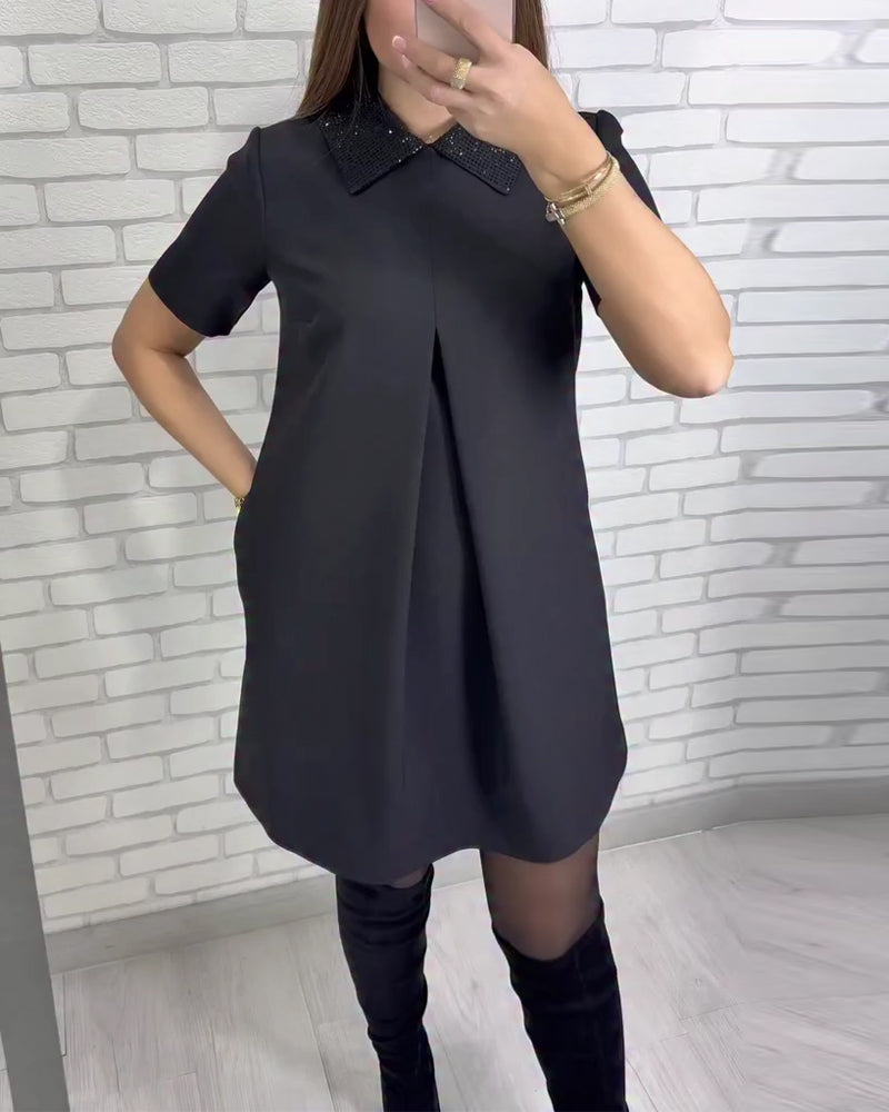 Elegantna ženska obleka s stoječim ovratnikom-SI