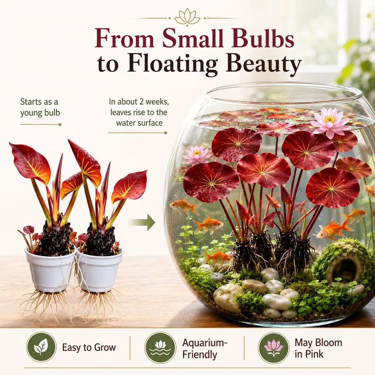 🐟Raíces de loto rojo hidropónico🌿 Convierte tu acuario en un jardín vivo-ES