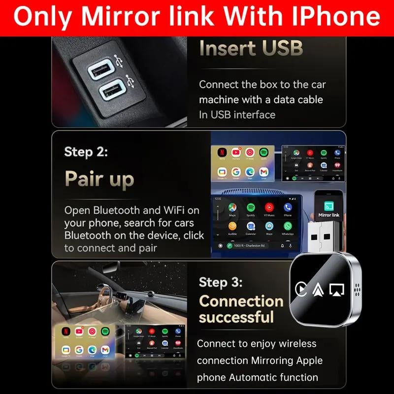 📶 2026 Nadogradnja 3 u 1 Screen Mirror iOS telefona, žičani na bežični Carplay adapter-HR