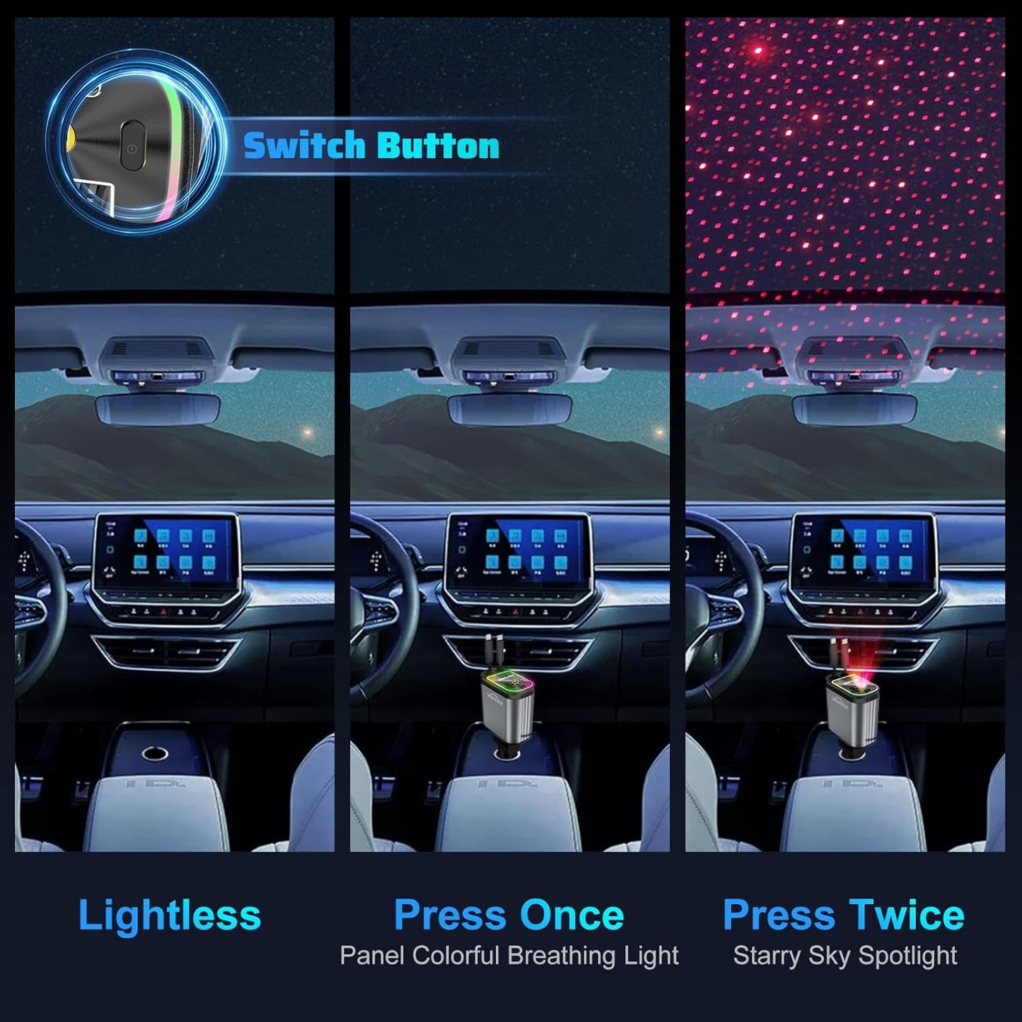 2025 m. naujas modelis su ištraukiamu „Starlight“ 4 viename automobiliniu greituoju mobiliojo telefono įkrovikliu-LT