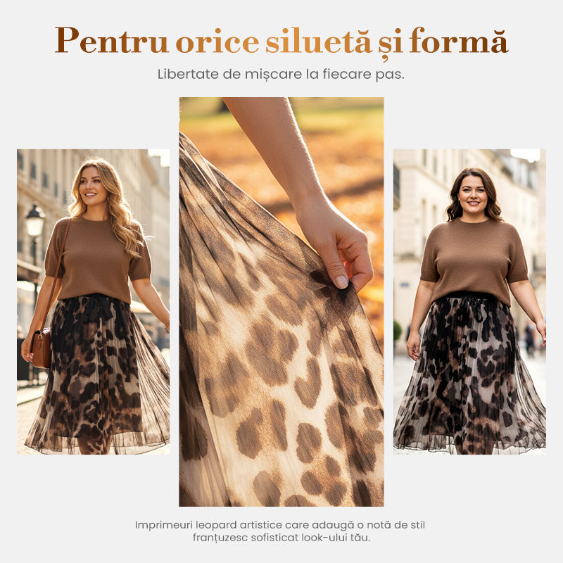 Dviejų dalių moteriškas komplektas: leopardo rašto megztinis ir sijonas-LT