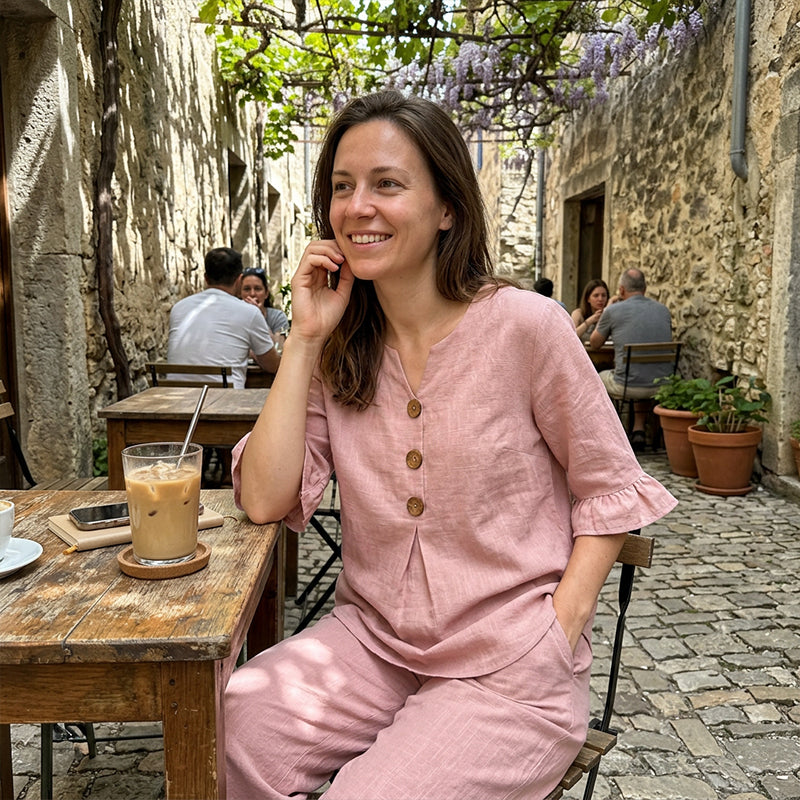 🔥S-2XL⌛️Ženski komplet: bluza z napihnjenimi rokavi in široke hlače❤️-SI