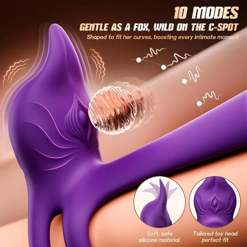 Anillo vibrador para el pene para parejas - Anillo vibrador doble MOOLIGIRL con estimulador clitoriano en forma de zorro y vibrador de punto G de 11,5 cm-ES