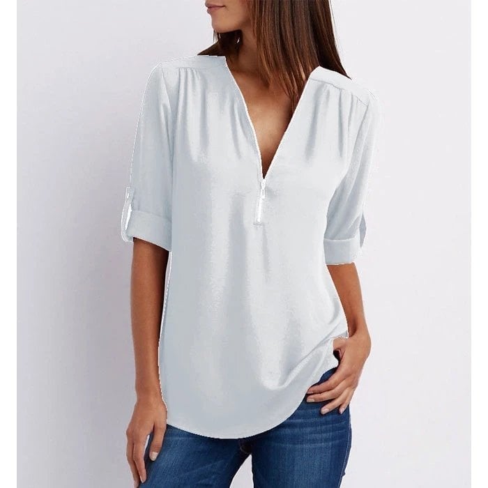 💟Blusa holgada de talla grande con mangas 3/4 y cremallera-ES