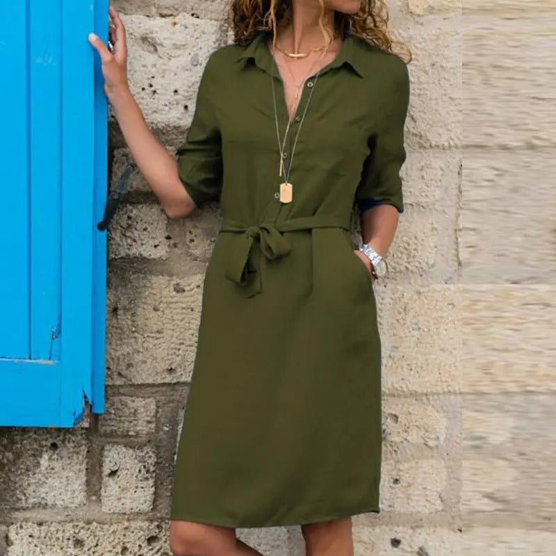 Vestido camisero informal hasta la rodilla-ES