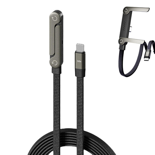 📱 240 W pintas greito įkrovimo laidas su įmontuotu telefono laikikliu – naujas 2026 m. sulankstomas patvarus USB-C tipo C laidas (2 vnt. pakuotėje)-LT