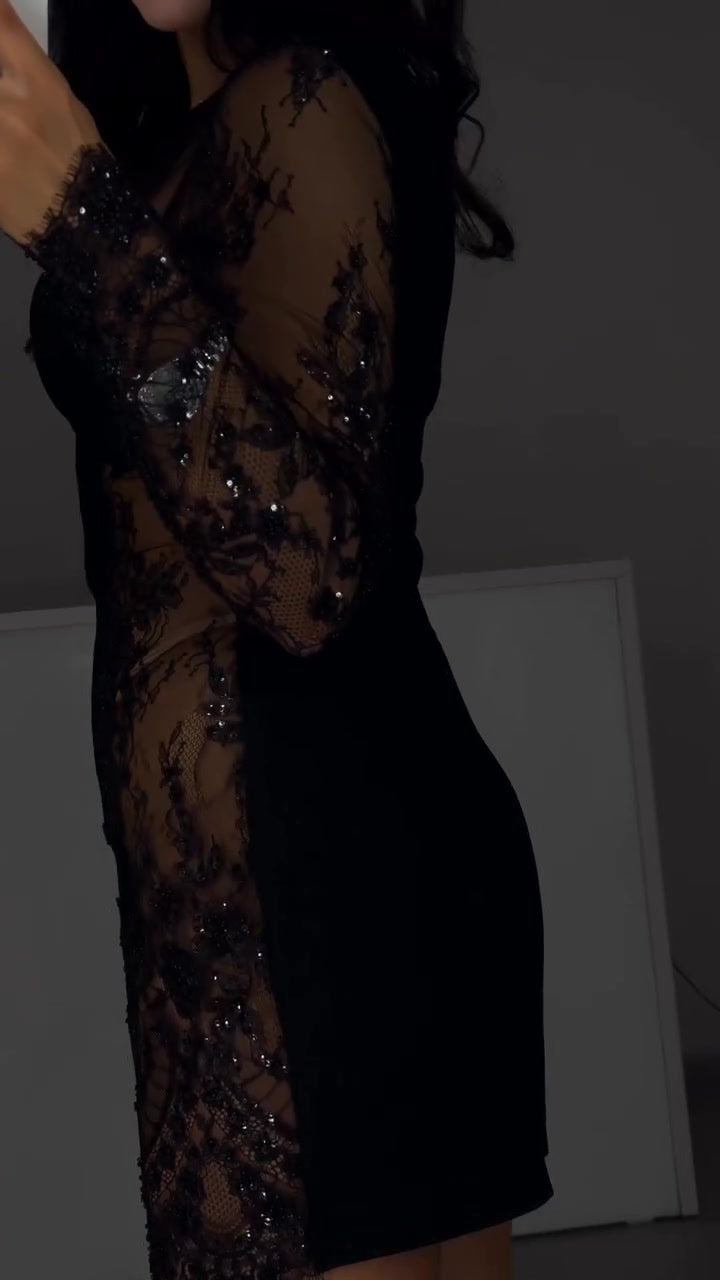 👑Vestido sexy de manga corta con ribete de encaje-ES