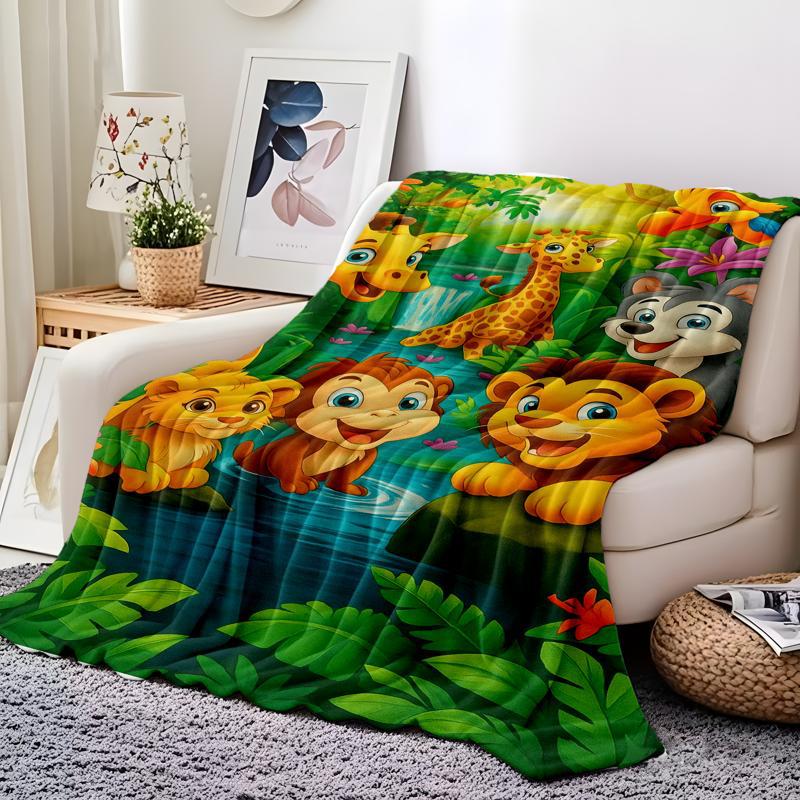 Manta de franela de felpa con estampado de jungla de dibujos animados-ES