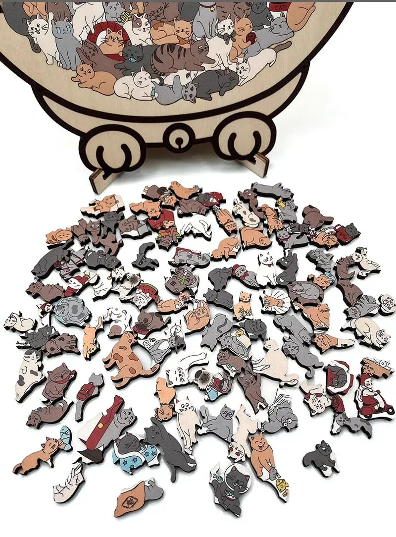 🎅🎄Medinė katės formos dėlionė, 135 detalės, Morandi spalvų🐱🎁-LT