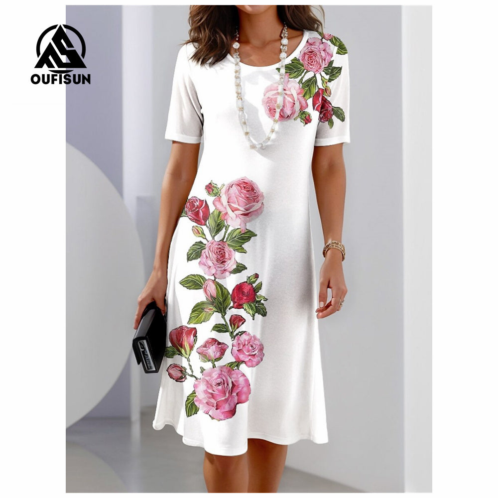 Vestido largo de manga corta con estampado floral y mariposas-ES