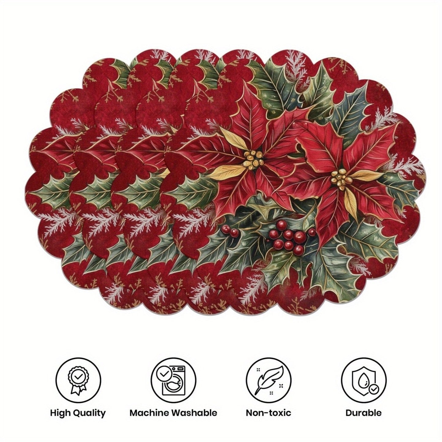 10 manteles individuales de invierno con forma de flor de Pascua y piñas, de tela antideslizante.-ES