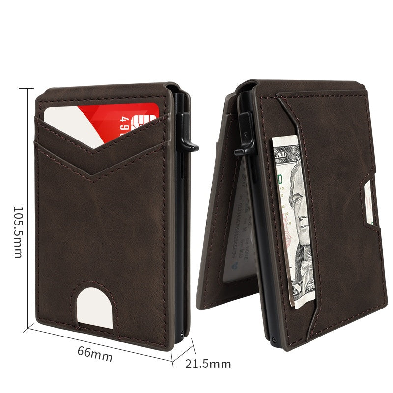 Tanka moška denarnica z RFID-jem - raztegljiv etui za kartice s sponko za denar in dvema režama za dokumente-SI