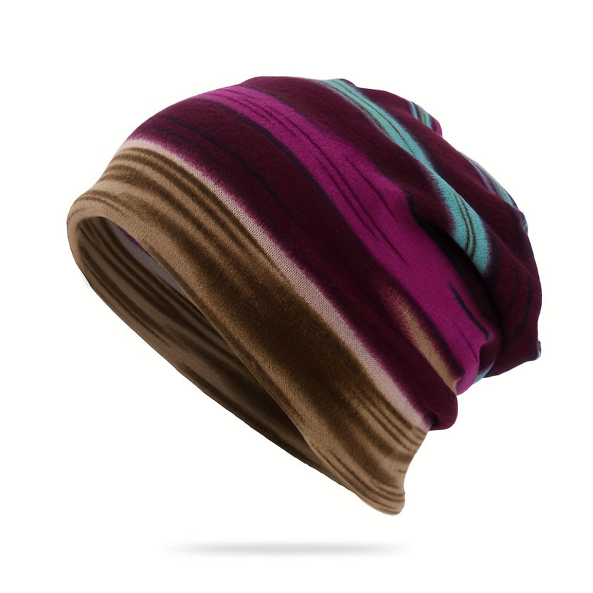Pandaize Colorful Stripes Retro Thermal Loose Beanie Hat - Vintage pletenina za jesen in zimo-SI