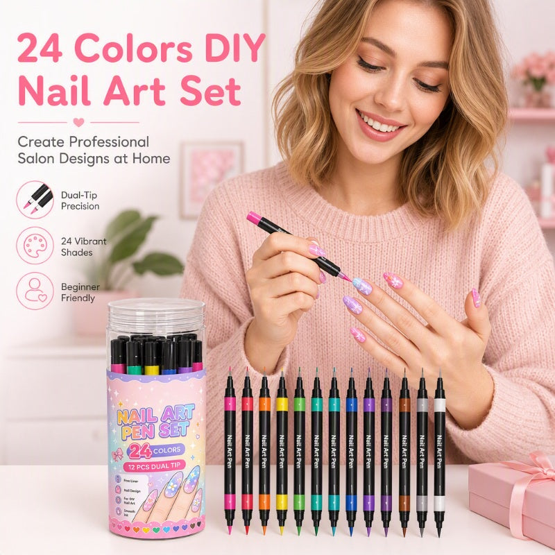 💅 RIBOTĄ LAIKOTARPĮ 50 % NUOLAIDA! 💥 24 spalvingų dvipusių nagų dailės pieštukų rinkinys – kūrybingi, salono kokybės, lengvai pasidarysite patys ✨-LT