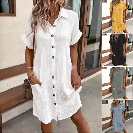 💝Vestido de verano con manga corta y escote en pico-ES