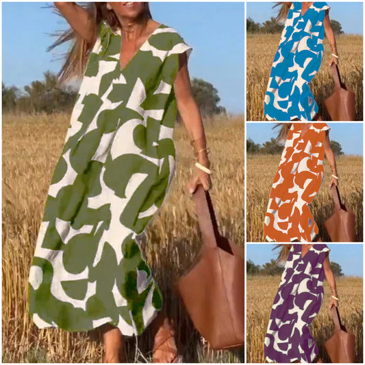 💕Vestido estampado con cuello en V sin mangas-ES