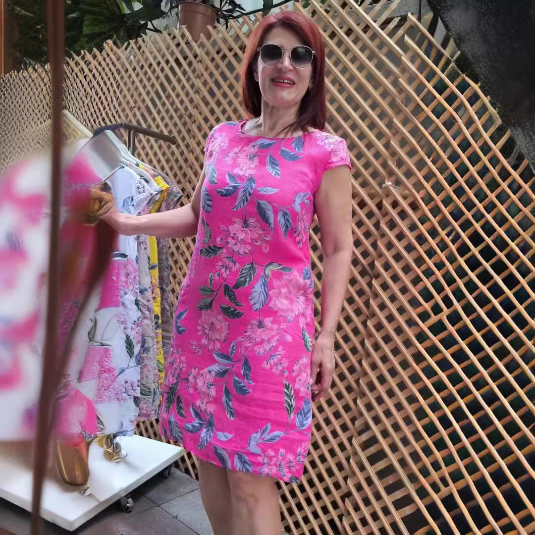 👗Vestido con estampado, mangas anchas y escote redondo-ES