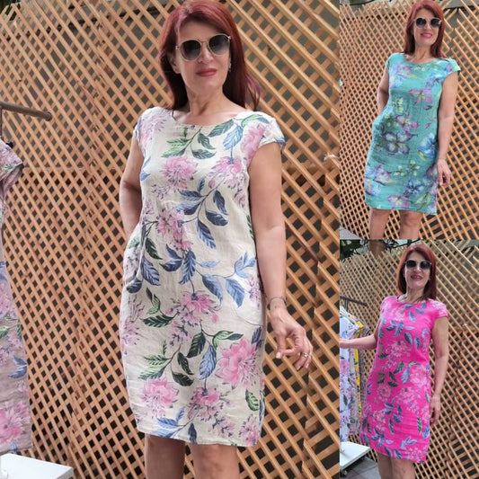 👗Vestido con estampado, mangas anchas y escote redondo-ES