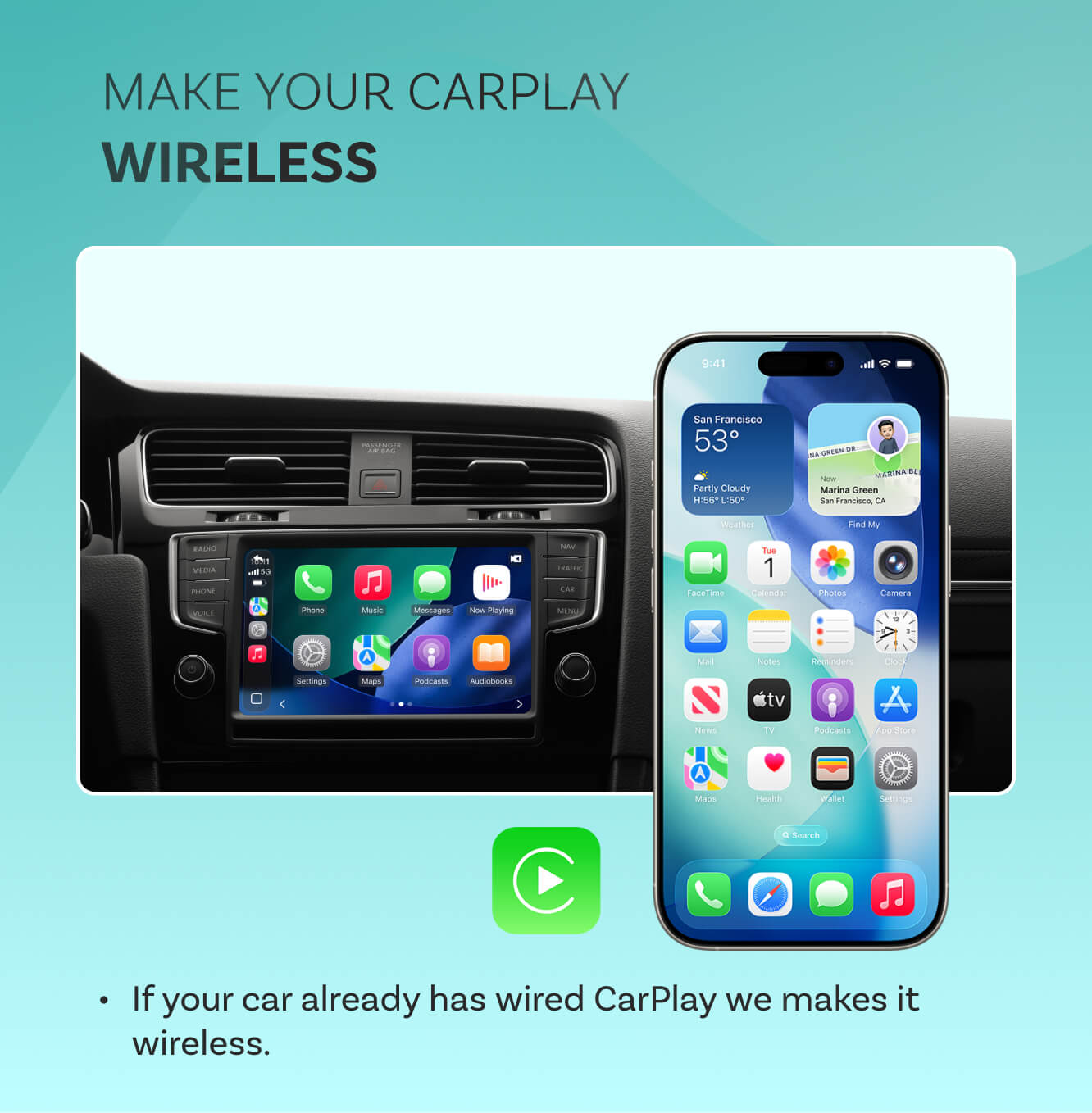 „OttoSafe Cam 3-in-1“ dviguba vaizdo registratorius ir belaidis „CarPlay“ adapteris-LT