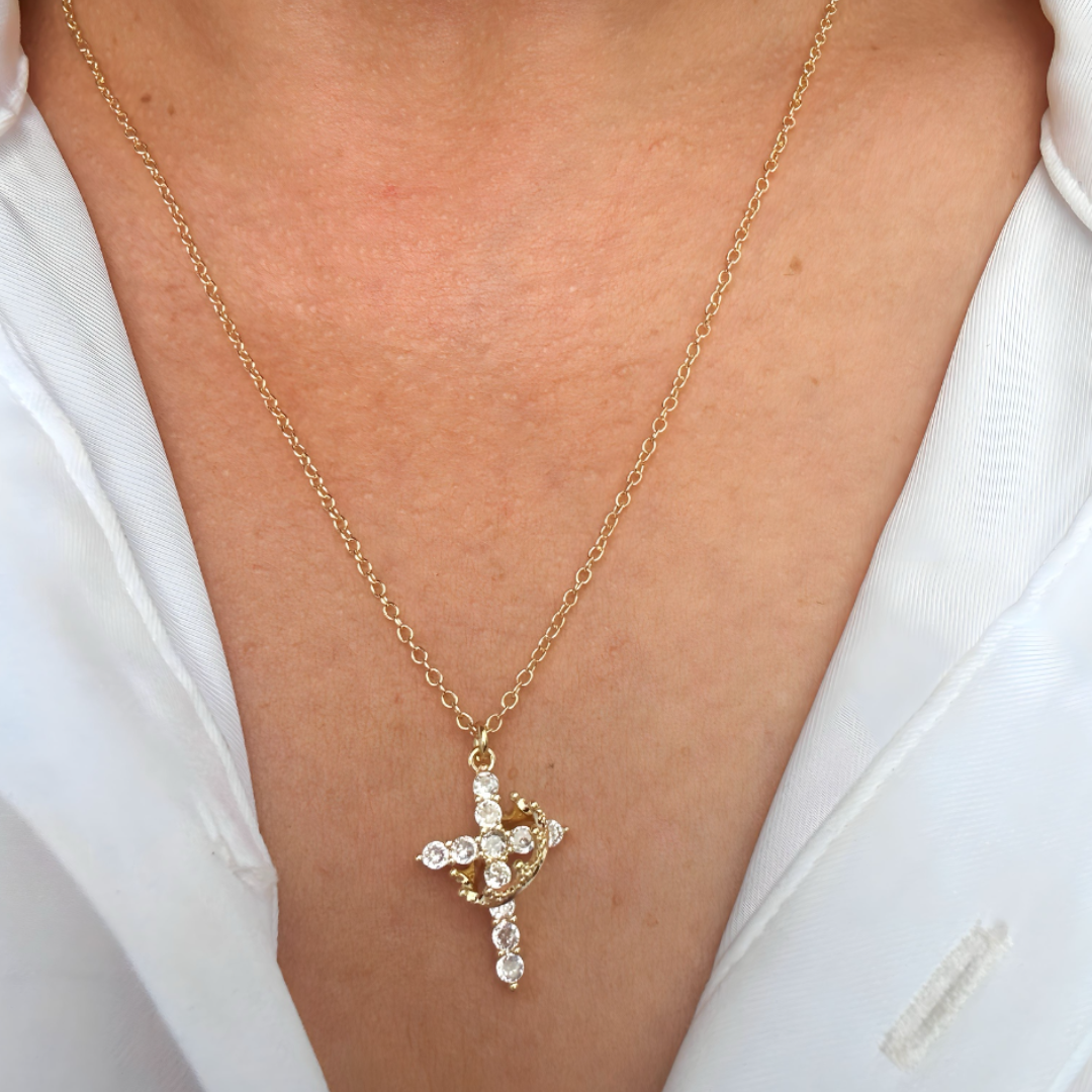 Collar de fe con cruz de corona-ES