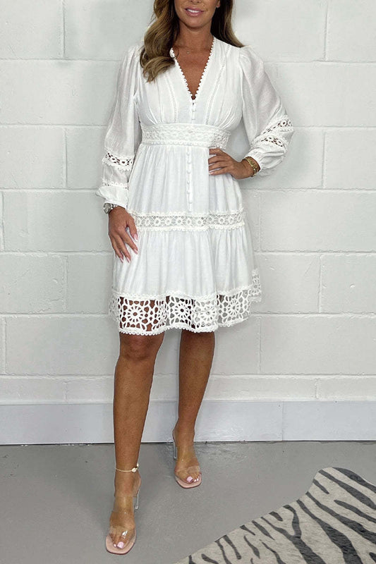 🌸Vestido de encaje elegante y de moda con escote en V-ES