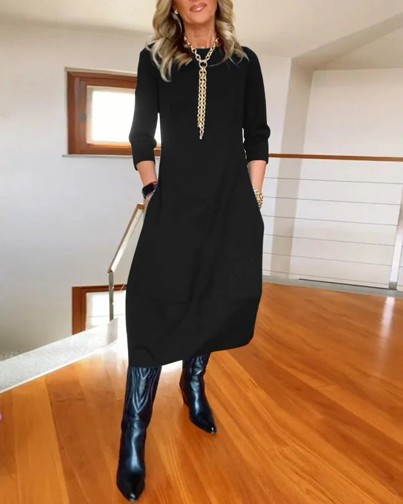 ✨Vestido de manga larga con escote redondo-ES