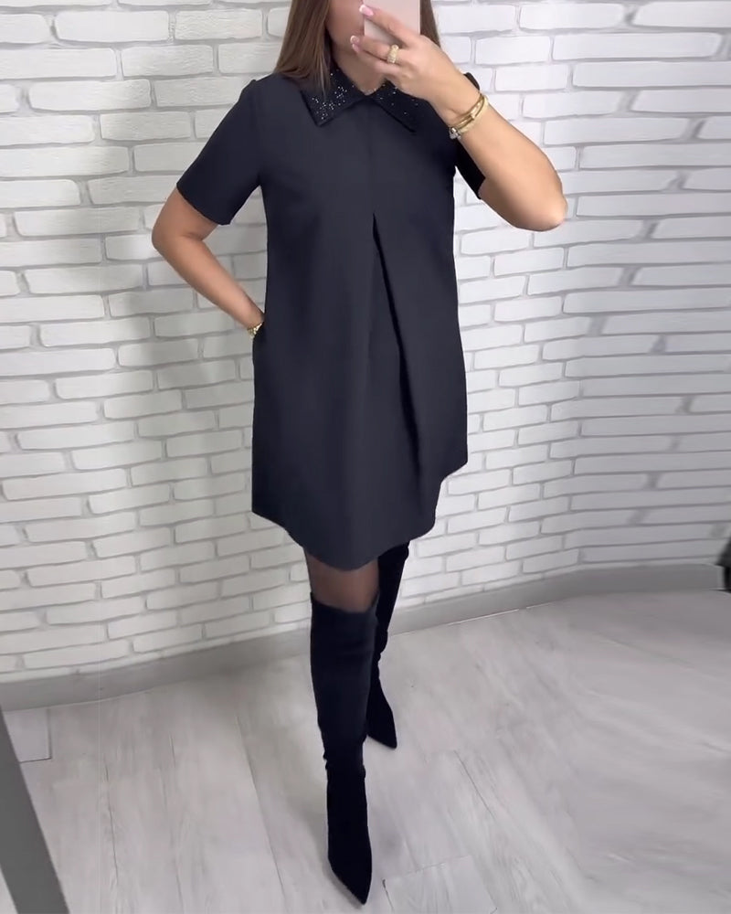 Elegantna ženska obleka s stoječim ovratnikom-SI