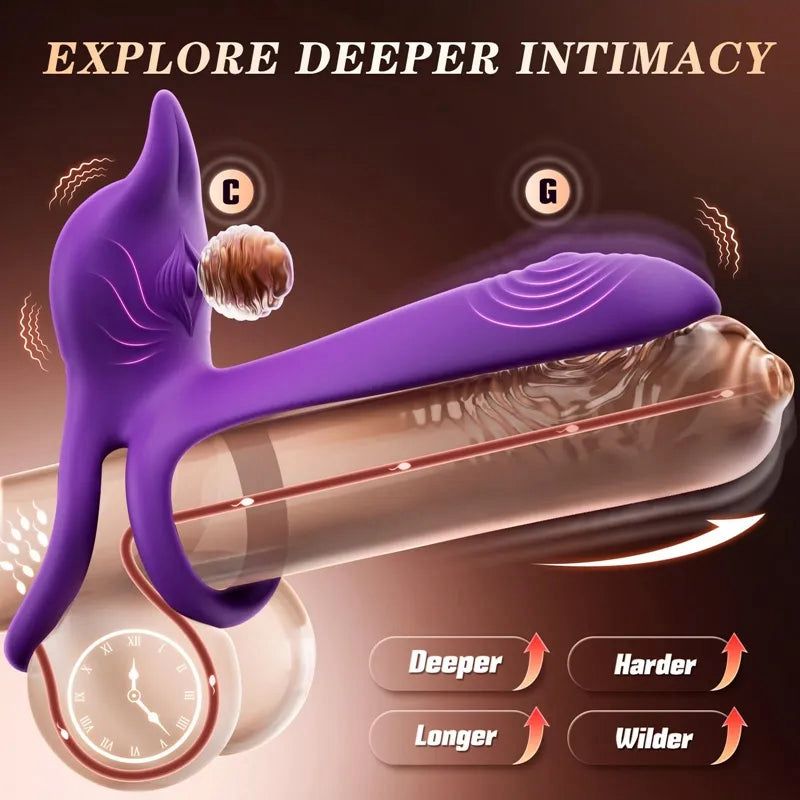 Anillo vibrador para el pene para parejas - Anillo vibrador doble MOOLIGIRL con estimulador clitoriano en forma de zorro y vibrador de punto G de 11,5 cm-ES