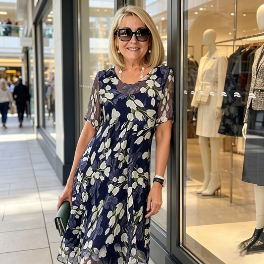 Moteriška A formos vakarinė suknelė su gėlių raštu👗-LT