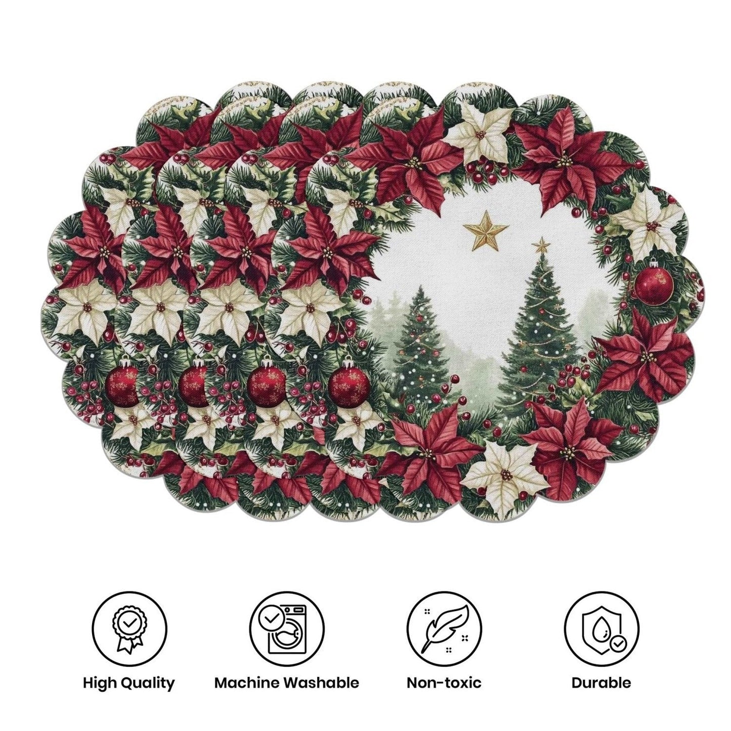 10 manteles individuales de invierno con forma de flor de Pascua y piñas, de tela antideslizante.-ES