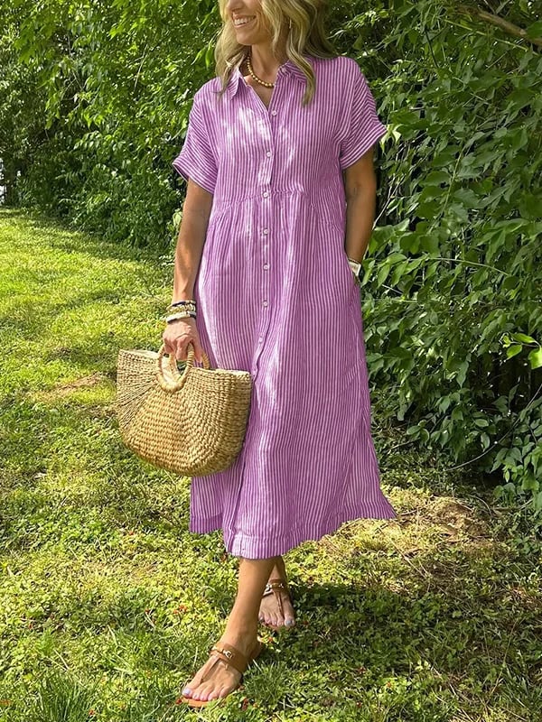 Vestido camisero de rayas con solapas y botones | Con bolsillos funcionales-ES