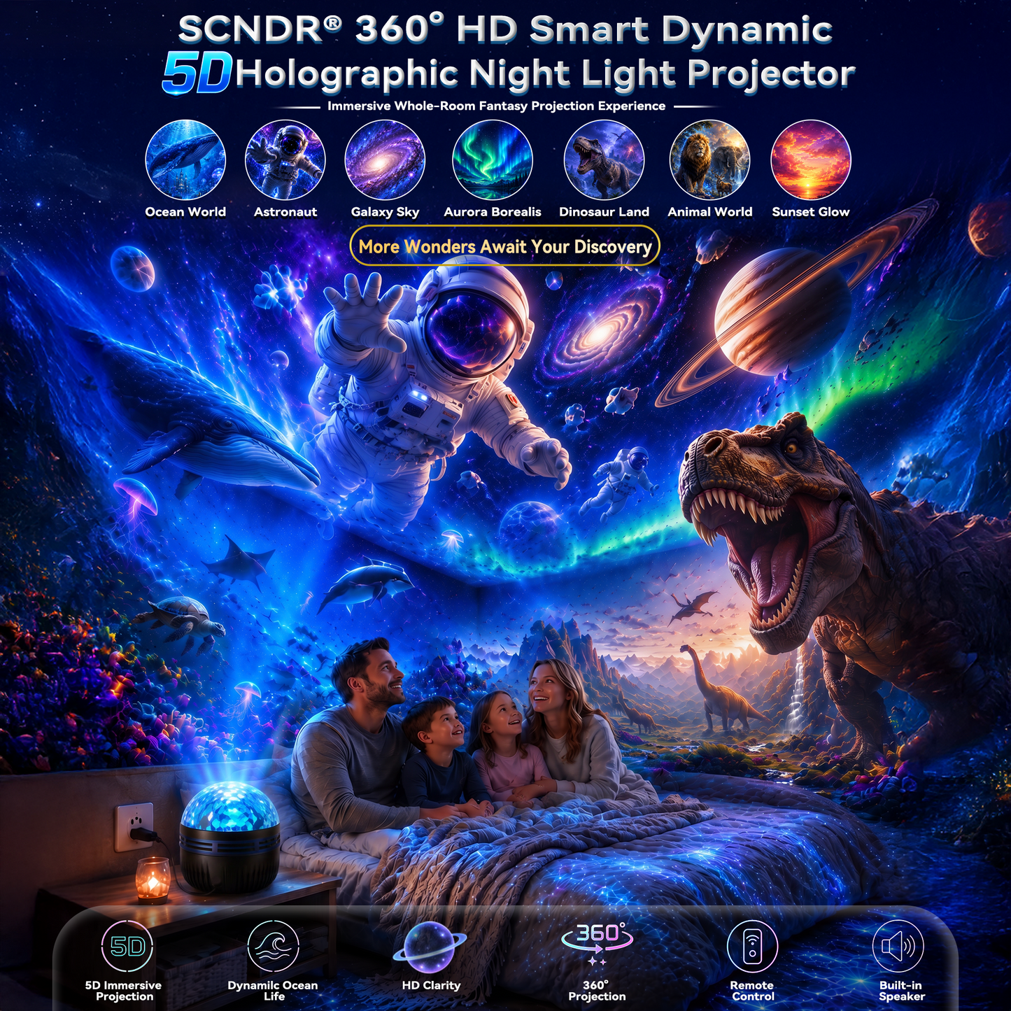 🦖🎁360° išmanusis holografinis žvaigždėto dangaus projektorius (HD išmanusis dinaminis 5D)-LT