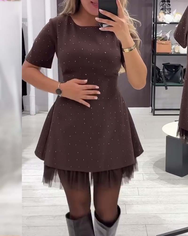 Elegante vestido de retazos de malla brillante-ES