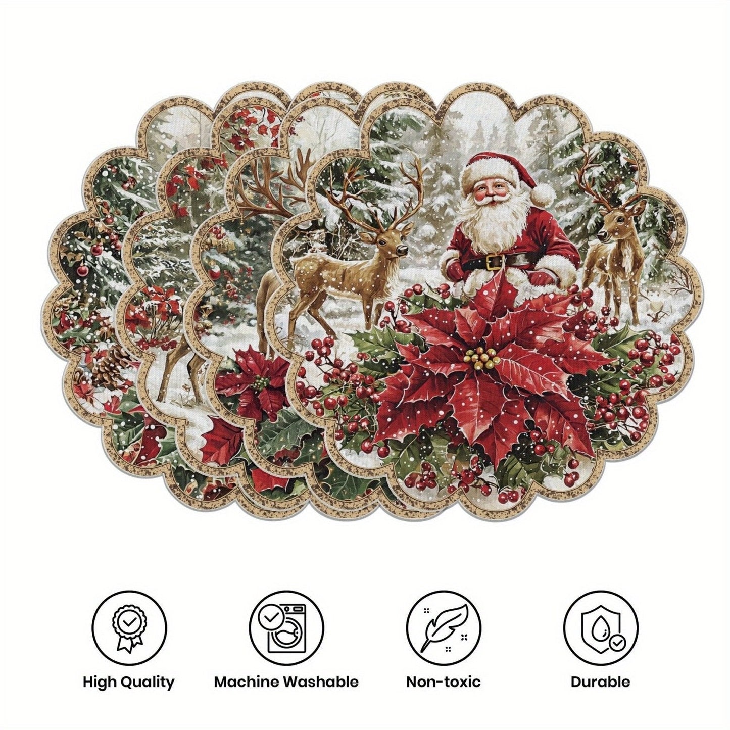 10 manteles individuales de invierno con forma de flor de Pascua y piñas, de tela antideslizante.-ES